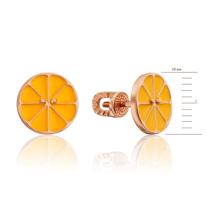 Золоті сережки-пусети «Апельсин» з емаллю. Артикул 22797/01/0/898