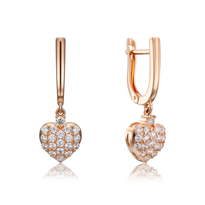 Золотые серьги-подвески с фианитами. Артикул 22805/01/0/192