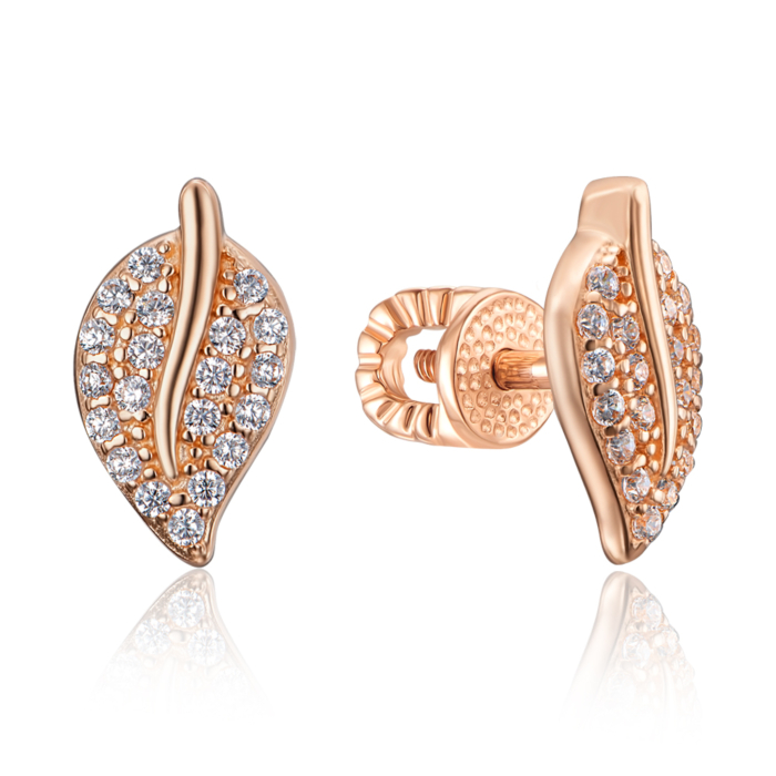 Золотые серьги-пуссеты с фианитами. Артикул 22818/01/0/42