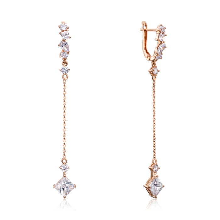 Золоті сережки-підвіски з фіанітами. Артикул 22834/01/0/4278