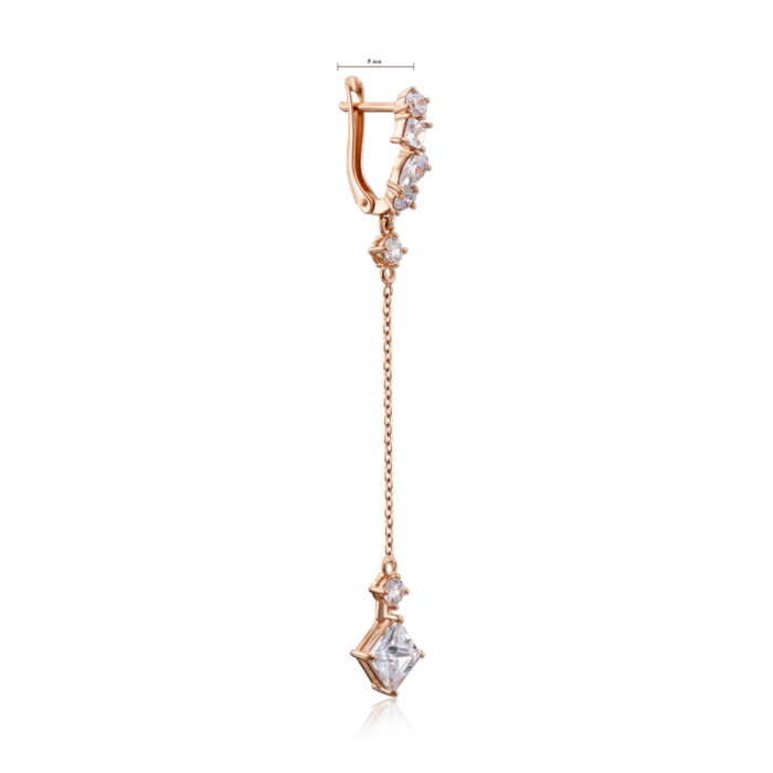Золоті сережки-підвіски з фіанітами. Артикул 22834/01/0/4278