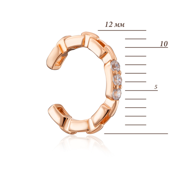 Золота сережка-кафа з фіанітами. Артикул 22865/01/0/3