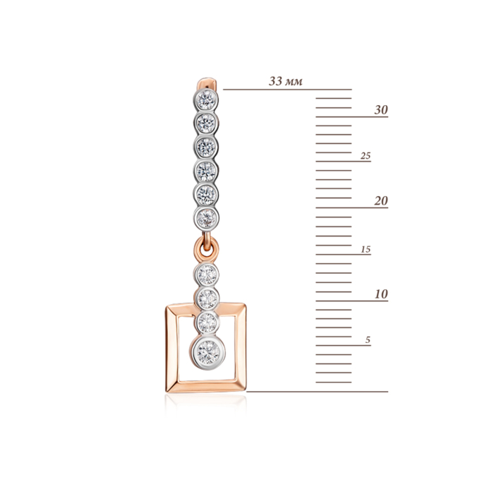 Золоті сережки-підвіски з фіанітами. Артикул 22871/01/1/177