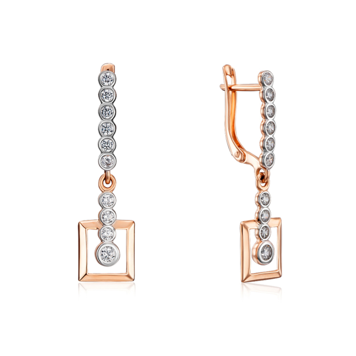 Золоті сережки-підвіски з фіанітами. Артикул 22871/01/1/177