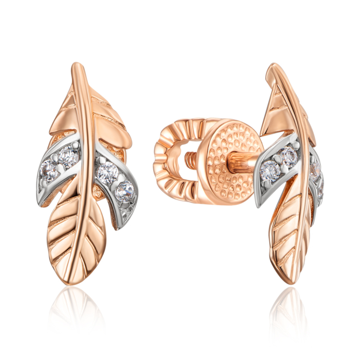 Золотые пуссеты с фианитами. Артикул 22873/01/1/1