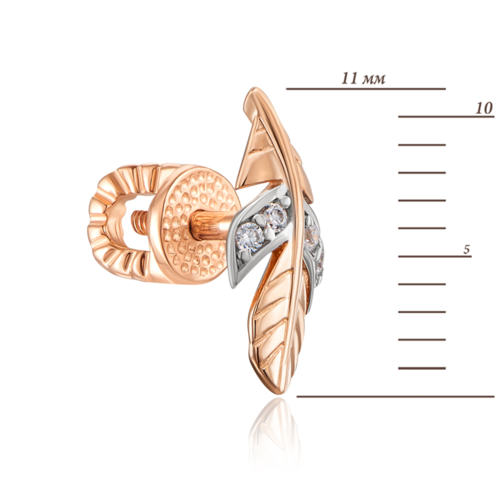 Золотые пуссеты с фианитами. Артикул 22873/01/1/1