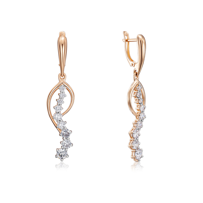 Золотые серьги-подвески с фианитами. Артикул 22883/01/1/4315