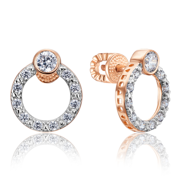 Золоті пусети з фіанітами. Артикул 22884/01/1/3264