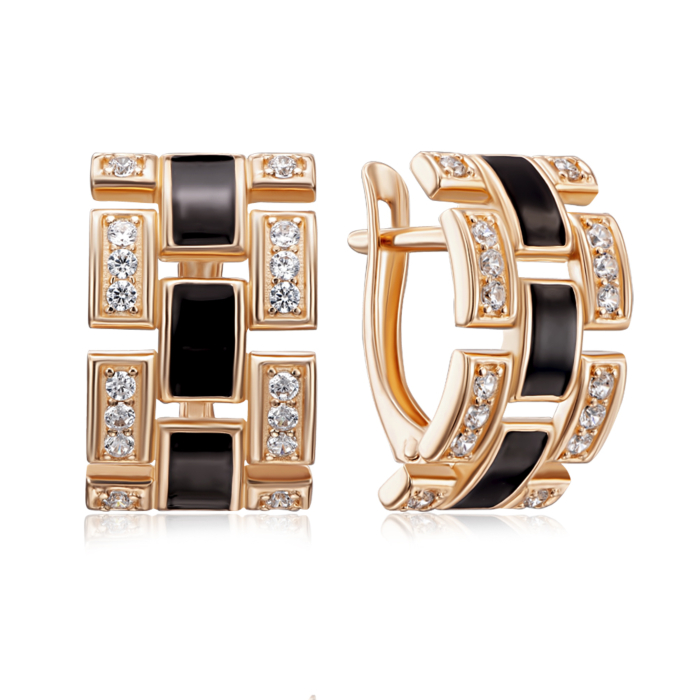 Золоті сережки з емаллю та фіанітами. Артикул 22899/01/0/712