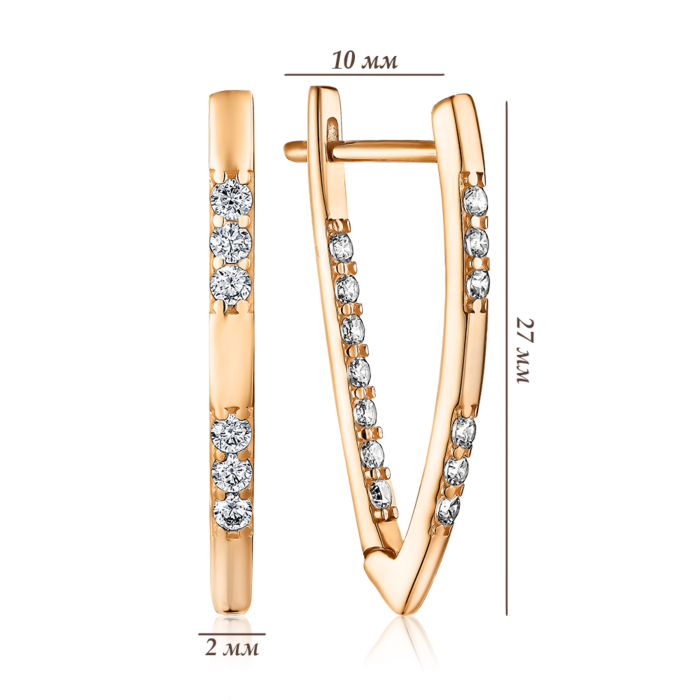 Золотые серьги с фианитами. Артикул 22923/01/0/17