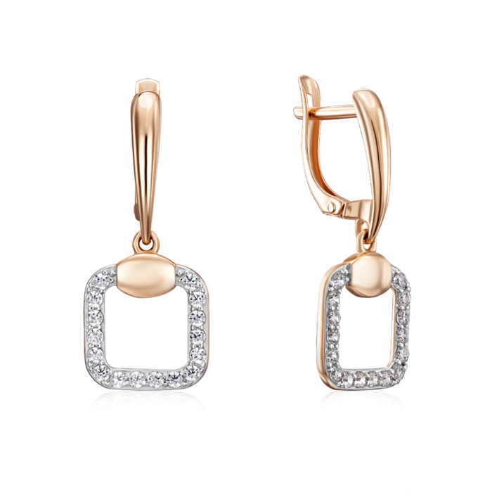 Золотые серьги-подвески с фианитами. Артикул 22924/01/1/3