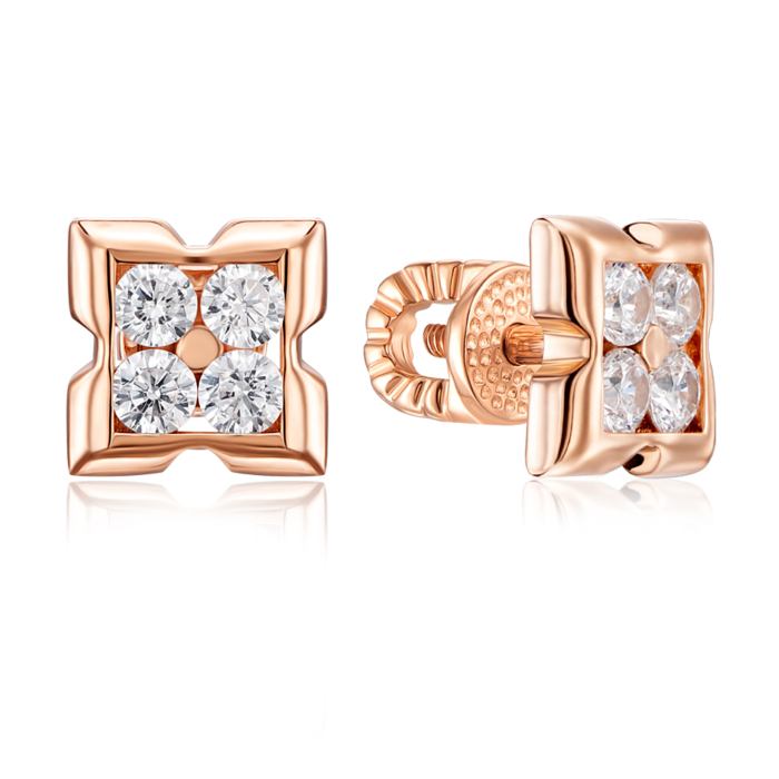 Золоті пусети з фіанітами. Артикул 22928/01/0/64