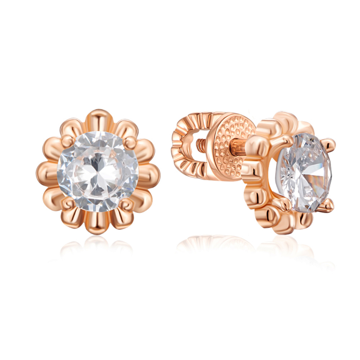 Золоті пусети з фіанітами. Артикул 22941/01/0/22