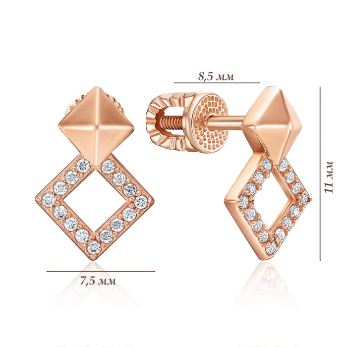 Золоті сережки з фіанітами. Артикул 22966/01/0/42