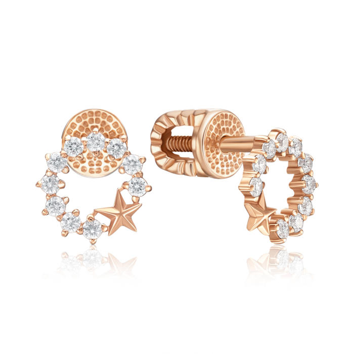 Золотые серьги с фианитами. Артикул 22970/01/0/13