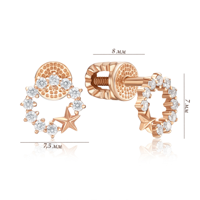 Золотые серьги с фианитами. Артикул 22970/01/0/13