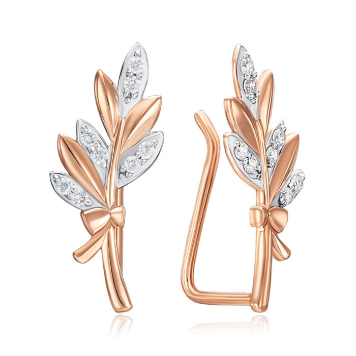 Золоті сережки-кафи з фіанітами. Артикул 22989/01/1/13