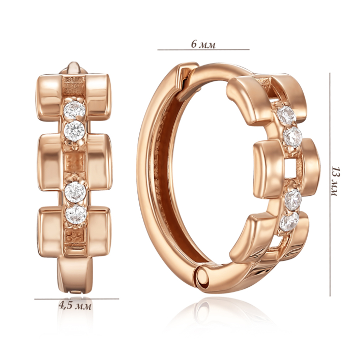 Золоті сережки-конго з фіанітами. Артикул 23004/01/0/13