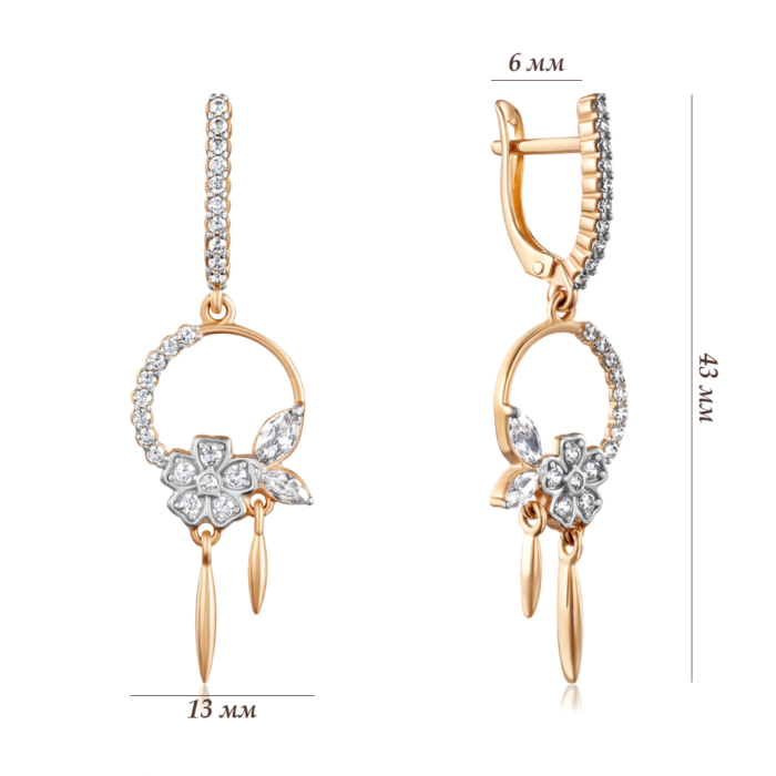 Золоті сережки з фіанітами. Артикул 23037/01/1/4382