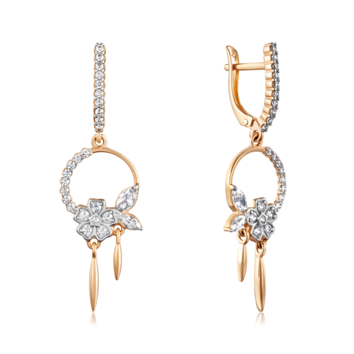 Золоті сережки з фіанітами. Артикул 23037/01/1/4382