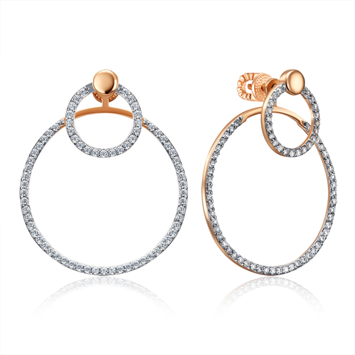 Золотые пуссеты с фианитами. Артикул 23079/01/1/1