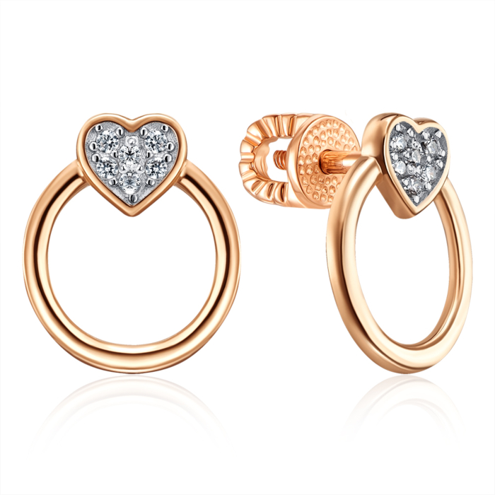 Золоті пусети з фіанітами. Артикул 23084/01/1/1