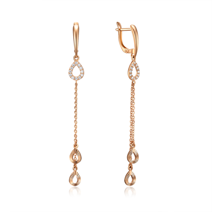 Золоті сережки-підвіски з фіанітами. Артикул 23088/01/2/13