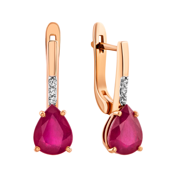Золоті сережки з рубіном і діамантами. Артикул UG523111RUBY