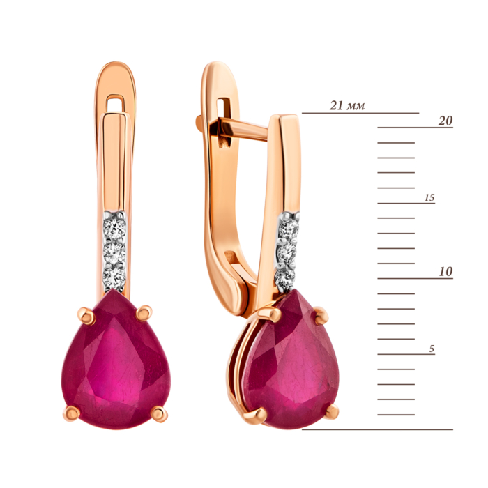 Золоті сережки з рубіном і діамантами. Артикул UG523111RUBY