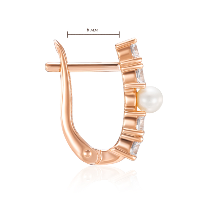 Золоті сережки з перлиною та фіанітами. Артикул 23114/01/0/4411