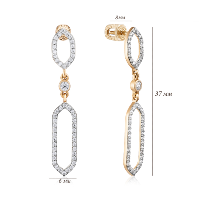 Золотые серьги с фианитами. Артикул 23128/01/1/36