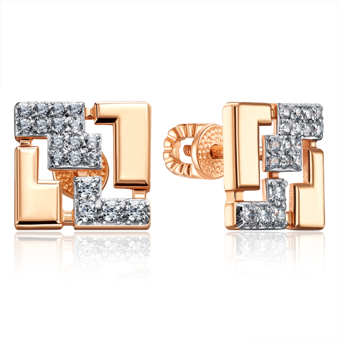 Золотые пуссеты с фианитами. Артикул 23129/01/1/79