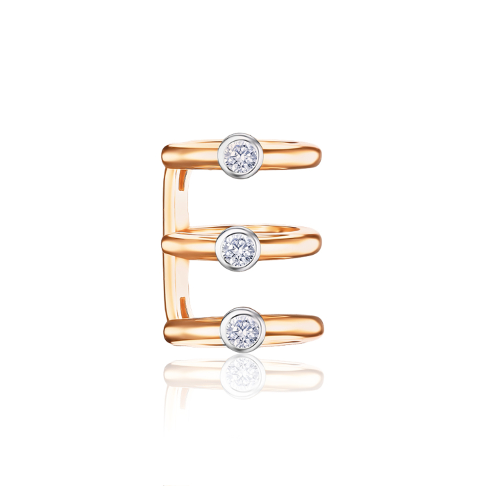 Золота сережка-кафа з фіанітами. Артикул 23143/01/1/17