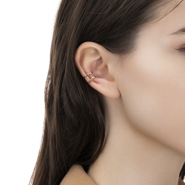 Золотая серьга-каффа с фианитами. Артикул 23144/01/1/17