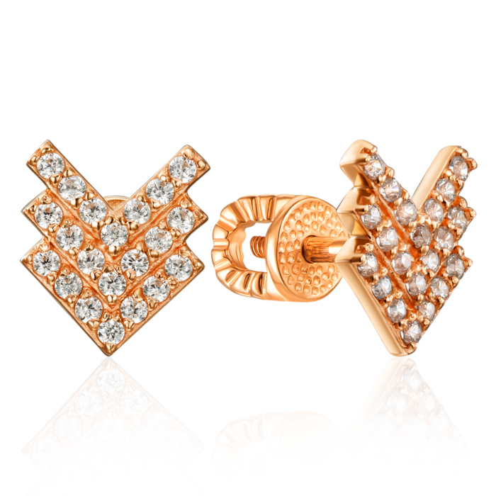 Золотые пуссеты с фианитами. Артикул 23151/01/0/1