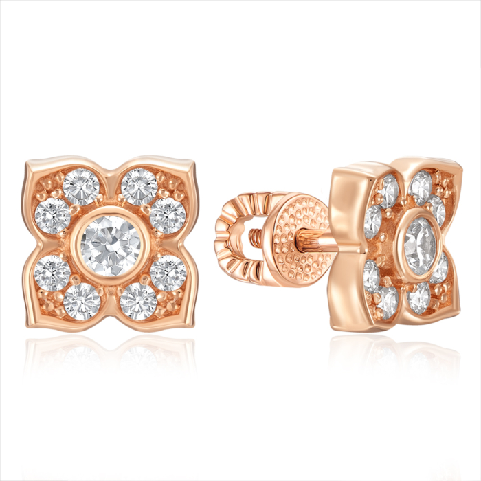 Золотые пуссеты с фианитами. Артикул 23270/01/0/752