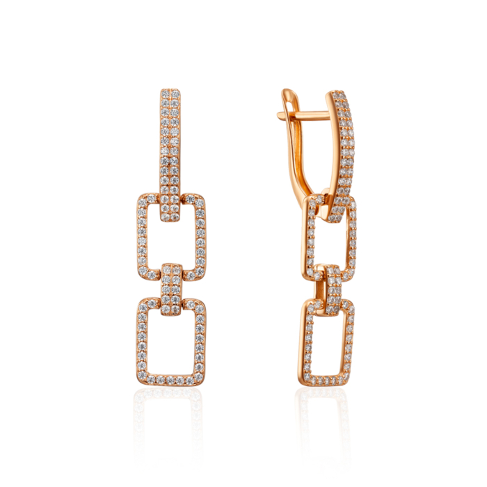 Золотые серьги-подвески с фианитами. Артикул 23297/01/0/1