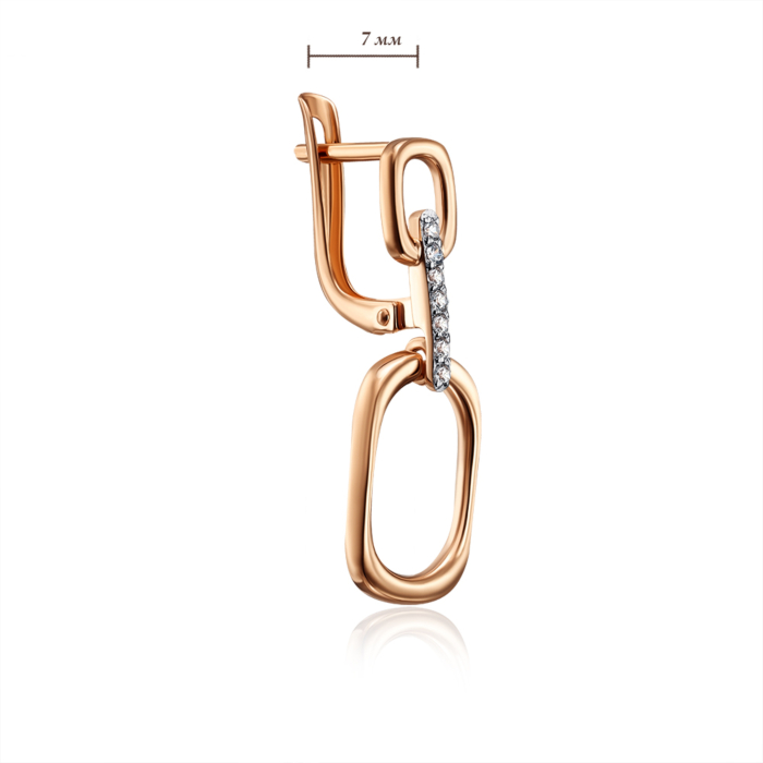 Золоті сережки-підвіски з фіанітами. Артикул 23323/01/1/13