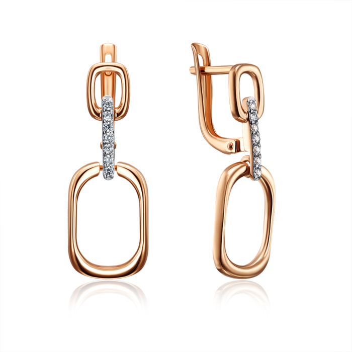 Золоті сережки-підвіски з фіанітами. Артикул 23323/01/1/13