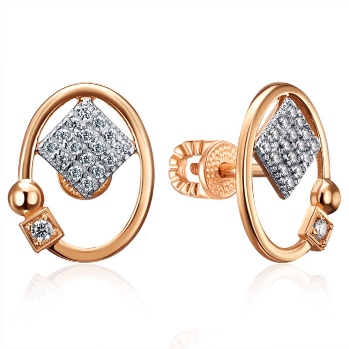 Золотые пуссеты с фианитами. Артикул 23347/01/1/79