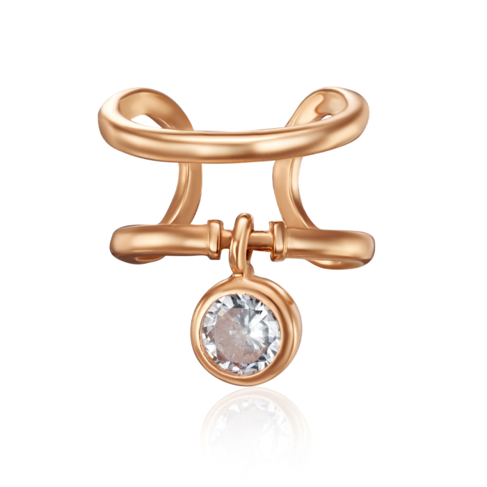 Золотая серьга-кафа с фианитом. Артикул 23350/01/0/28