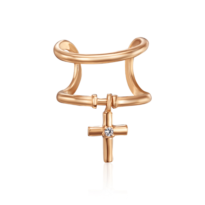 Золота сережка-кафа з фіанітом. Артикул 23352/01/0/1