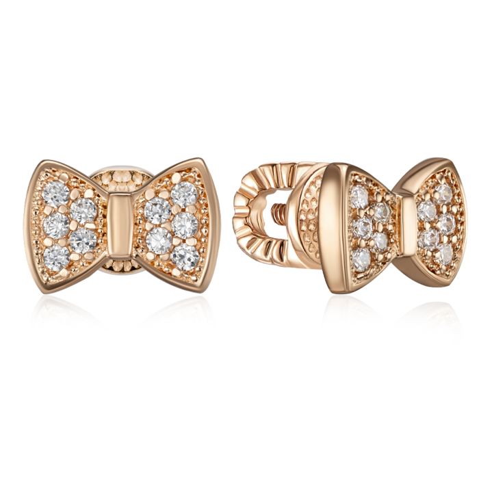 Золоті пусети Бантики з фіанітами. Артикул 23365/01/0/1