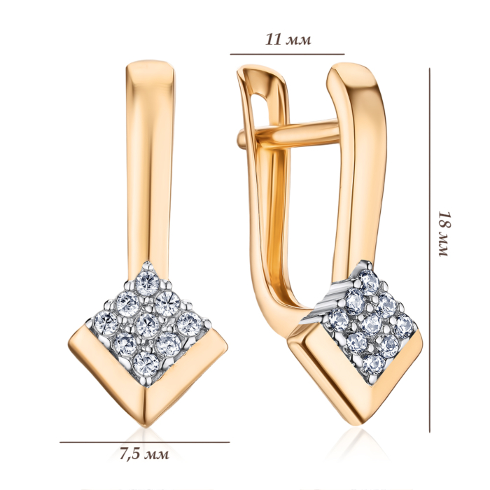 Золотые серьги с фианитами 23372/01/1/13