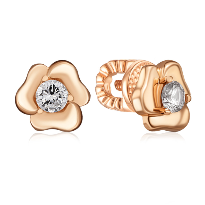 Золотые пуссеты с фианитом. Артикул 23410/01/0/52