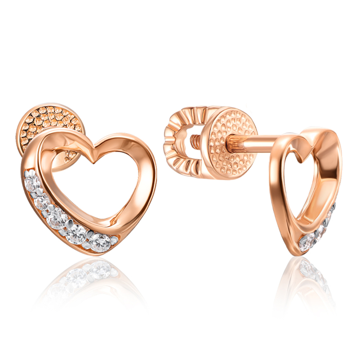 Золотые пуссеты с фианитами. Артикул 23437/01/1/36