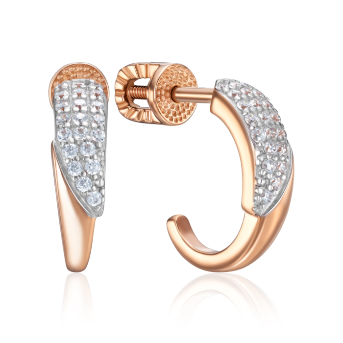 Золотые пуссеты с фианитами. Артикул 23498/01/1/1