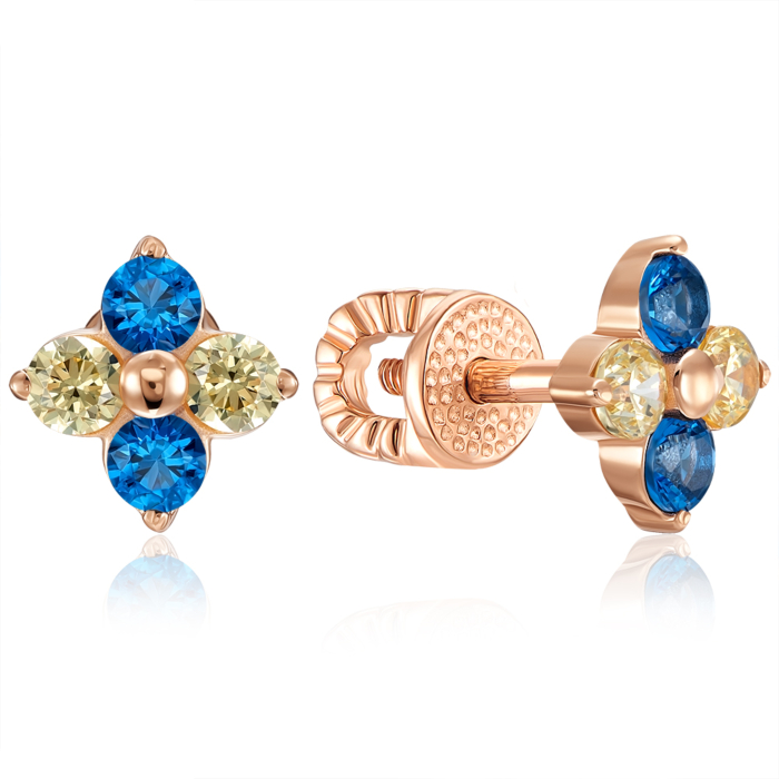 Золоті пусети з фіанітами. Артикул 23507/01/0/4843