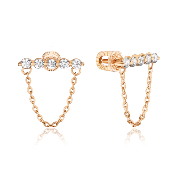 Серьги в красном золоте с фианитами 23515/01/0/17