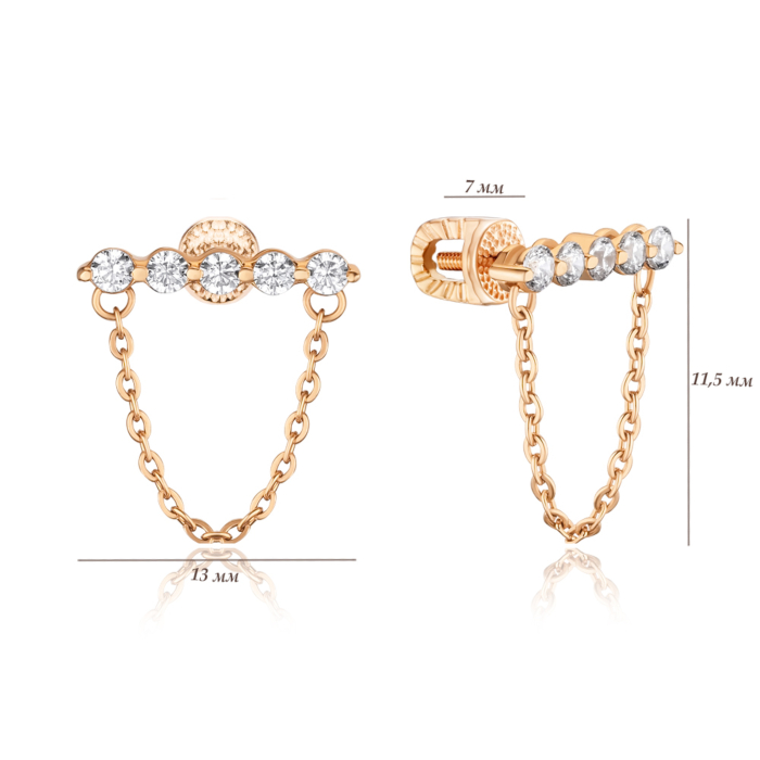 Серьги в красном золоте с фианитами 23515/01/0/17